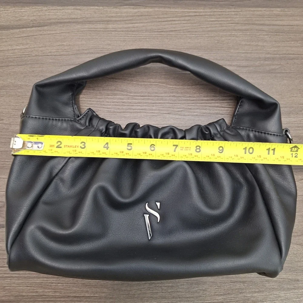 Simply Vera Vera Wang Black Ruched Faux Leather Hobo Bag SV Logo Handbag